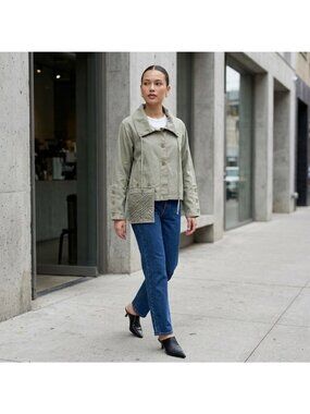 NWT LUUKAA US 12 Asymmetrical Button Front Jacket Sage Green Lagenlook Utility
